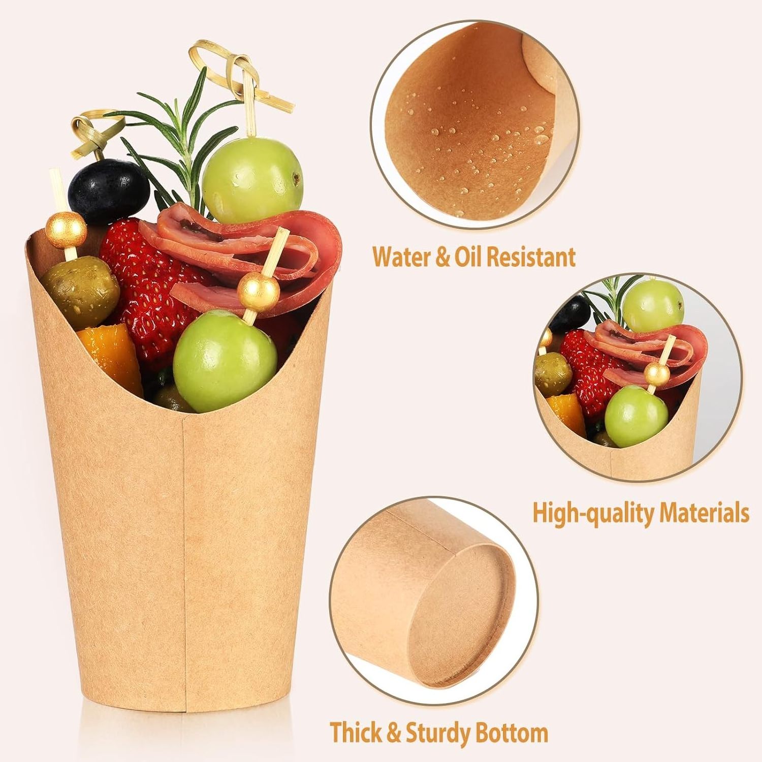 Wholesale Eco-friendly Custom Unique Paper Scoop Cup Kraft French Fry Cup printed Paper French Fries Cone Holder