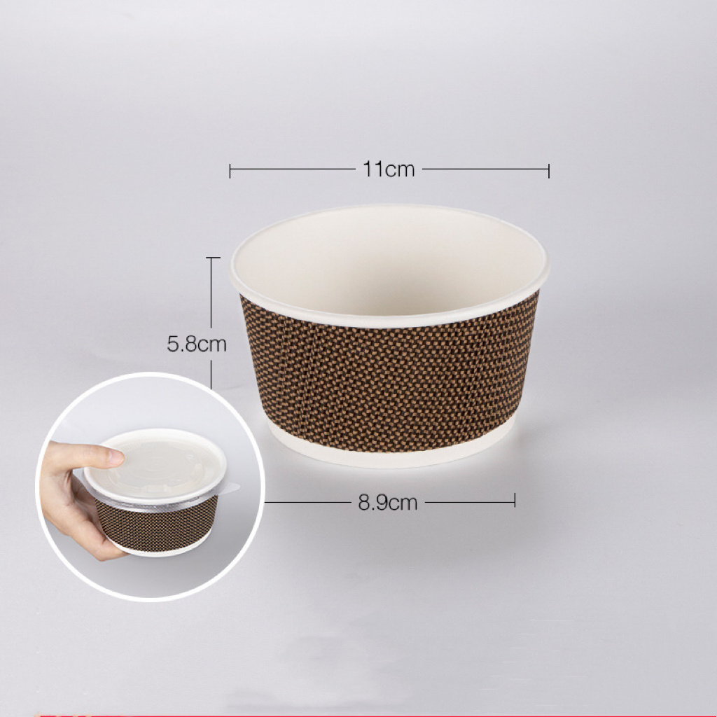 Eco-friendly Disposable Double Wall Food Grade Soup Paper Bowls/cups Custom LOGO Printing Corrugated Ripple Paper Bowl with Lid