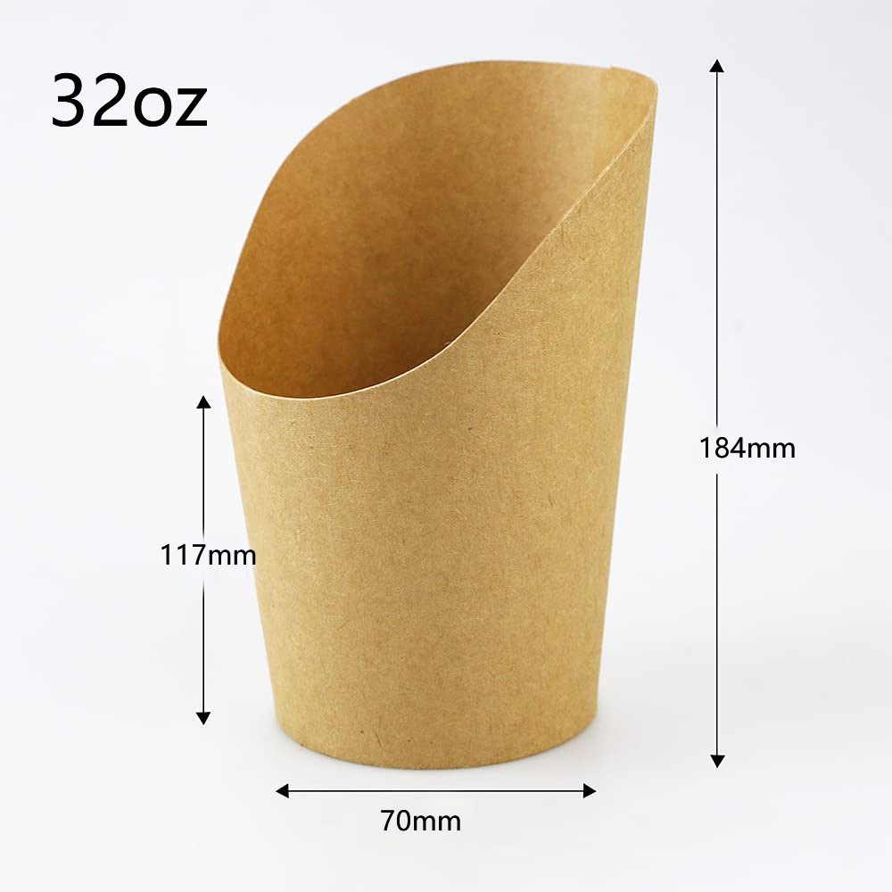 32OZ Kraft Paper Fast Food Restaurant Paper Chip Scoop French Fries Puff Eggs Holder Cup for Take Away