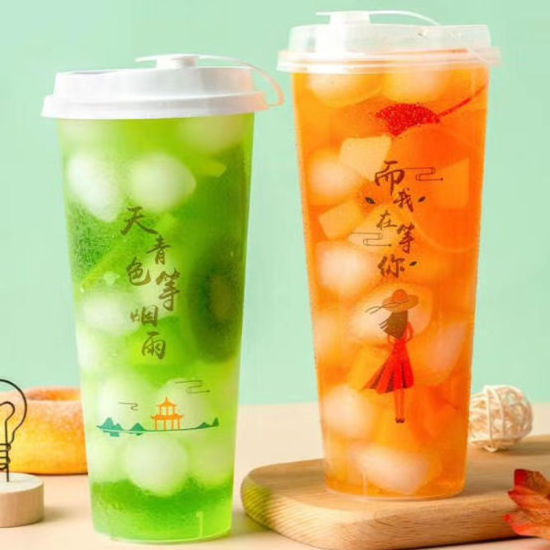 Custom Logo 360ml 500ml 700ml 1000ml Disposable Thick Smoothie PP Clear Frost Plastic Bubble Boba Milk Tea Cup with Lid