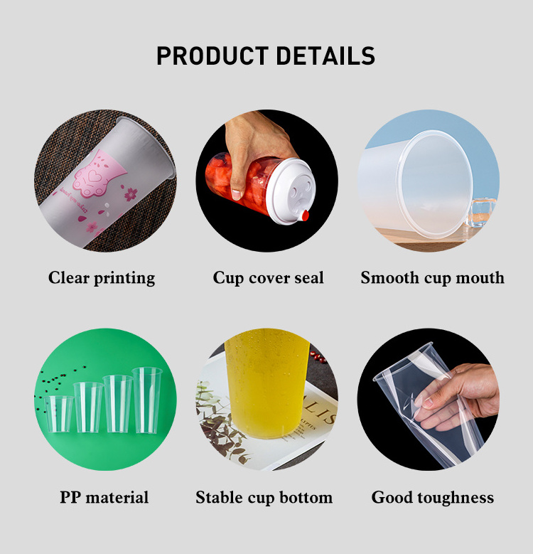 Custom Logo 360ml 500ml 700ml 1000ml Disposable Thick Smoothie PP Clear Frost Plastic Bubble Boba Milk Tea Cup with Lid