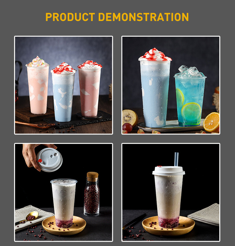 Custom Logo 360ml 500ml 700ml 1000ml Disposable Thick Smoothie PP Clear Frost Plastic Bubble Boba Milk Tea Cup with Lid