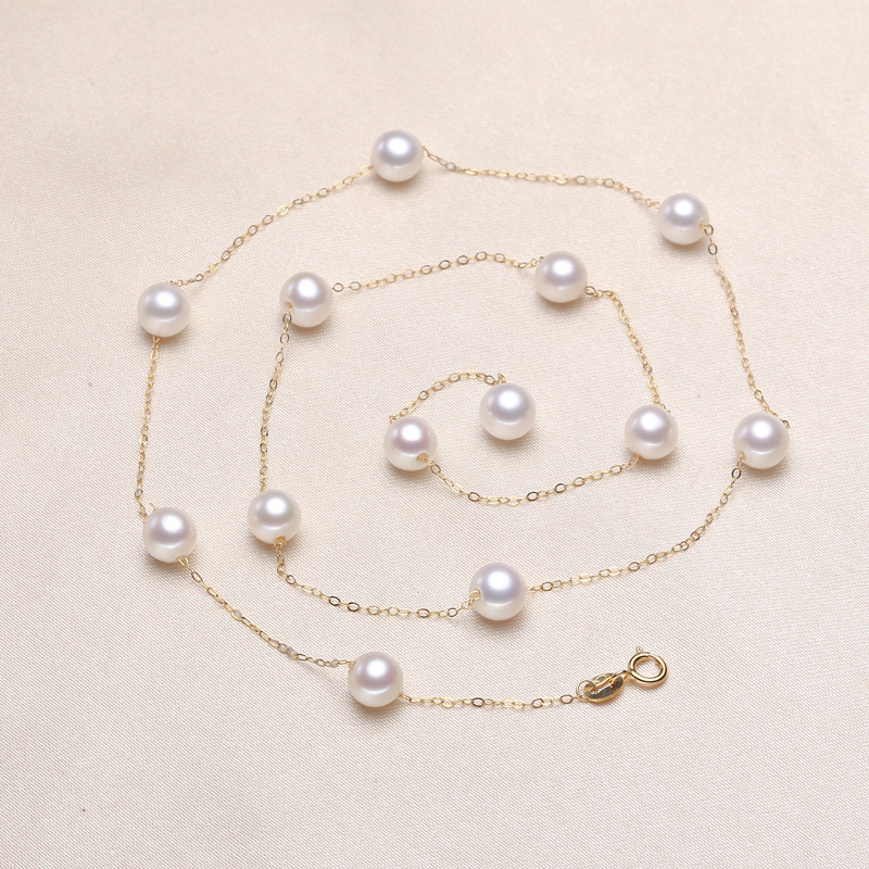 Wholesale Genuine 18K Gold Jewelry Making 1.0 Chain AU750 Freshwater Pearl Gypsophila Pearl Necklace