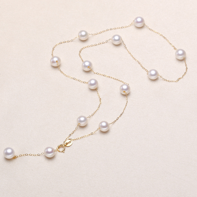 Wholesale Genuine 18K Gold Jewelry Making 1.0 Chain AU750 Freshwater Pearl Gypsophila Pearl Necklace