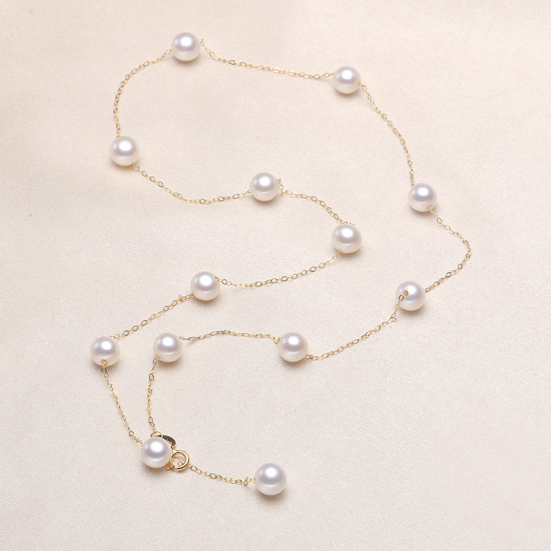 Wholesale Genuine 18K Gold Jewelry Making 1.0 Chain AU750 Freshwater Pearl Gypsophila Pearl Necklace