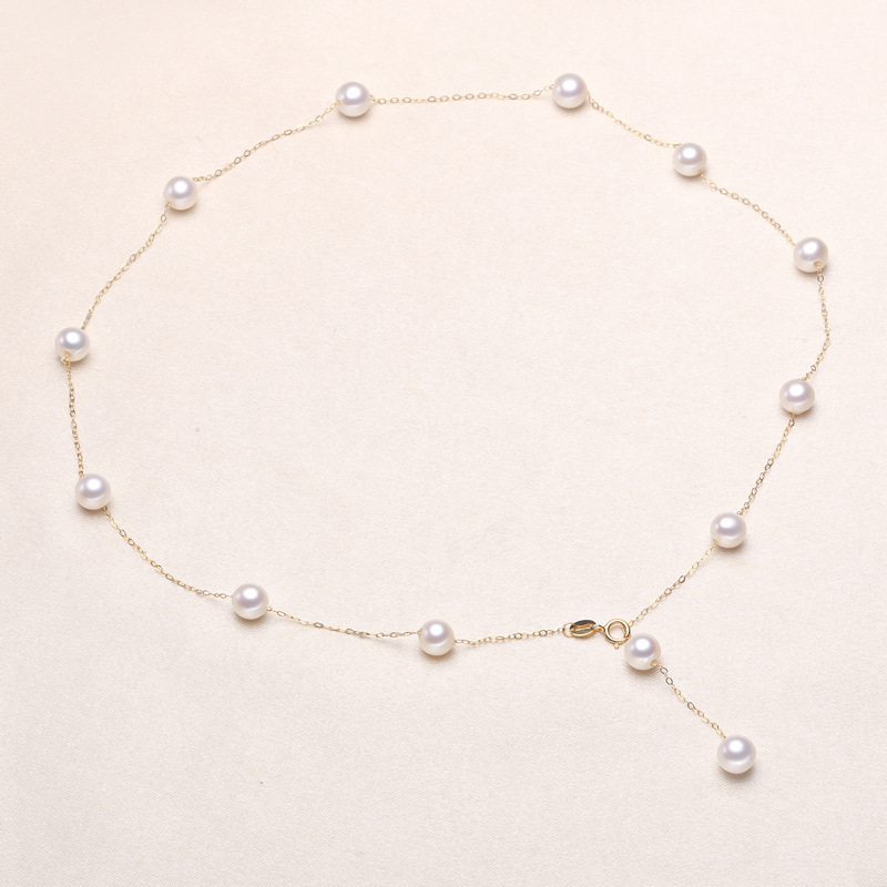 Wholesale Genuine 18K Gold Jewelry Making 1.0 Chain AU750 Freshwater Pearl Gypsophila Pearl Necklace