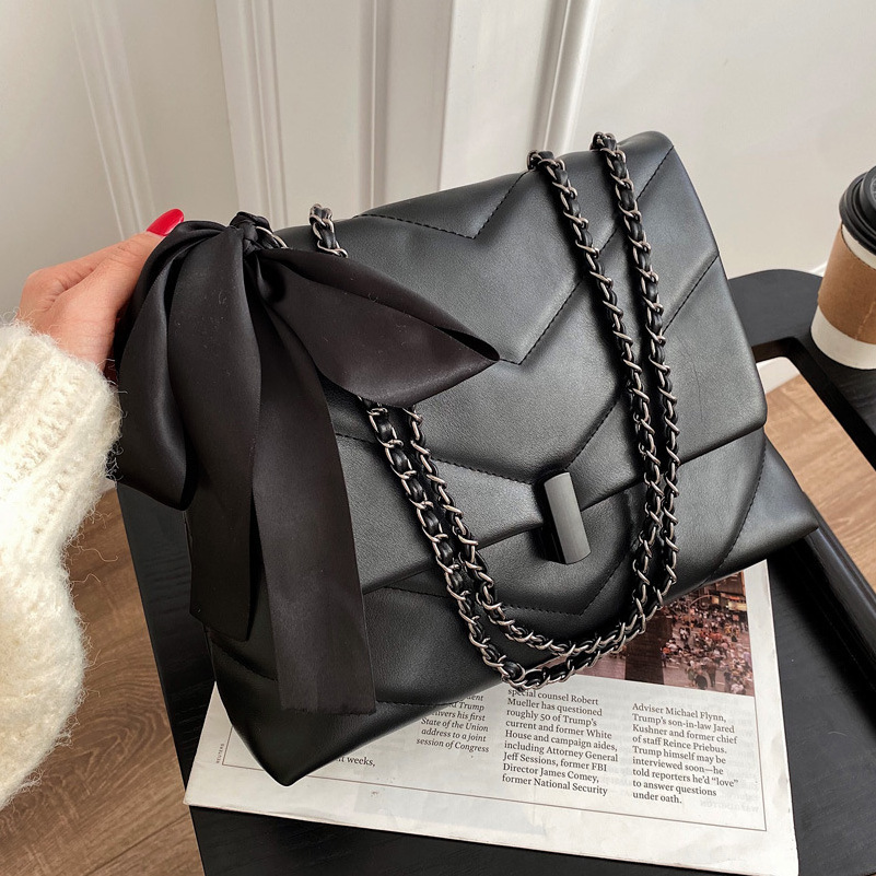 2023 New Trendy Vegan Pu Leather Tote Bow Bag For Ladies Fashion Crossbody Bag Chain Shoulder Purses And Handbags For Women