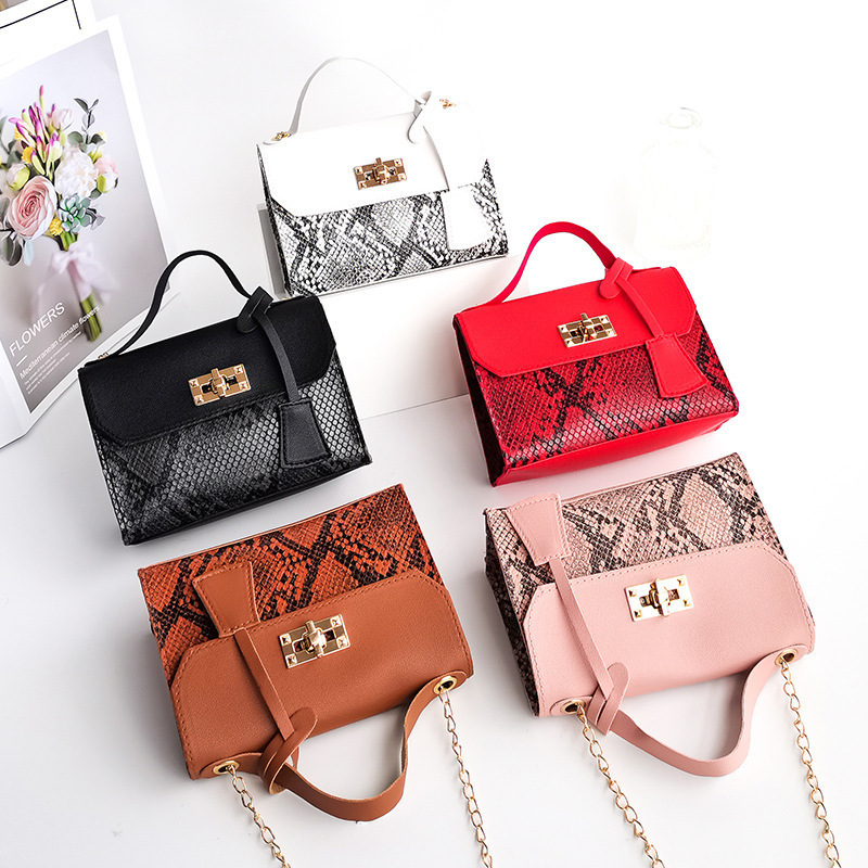 Fashion Ladies Chain Bags Snake Skin Pattern Handbags