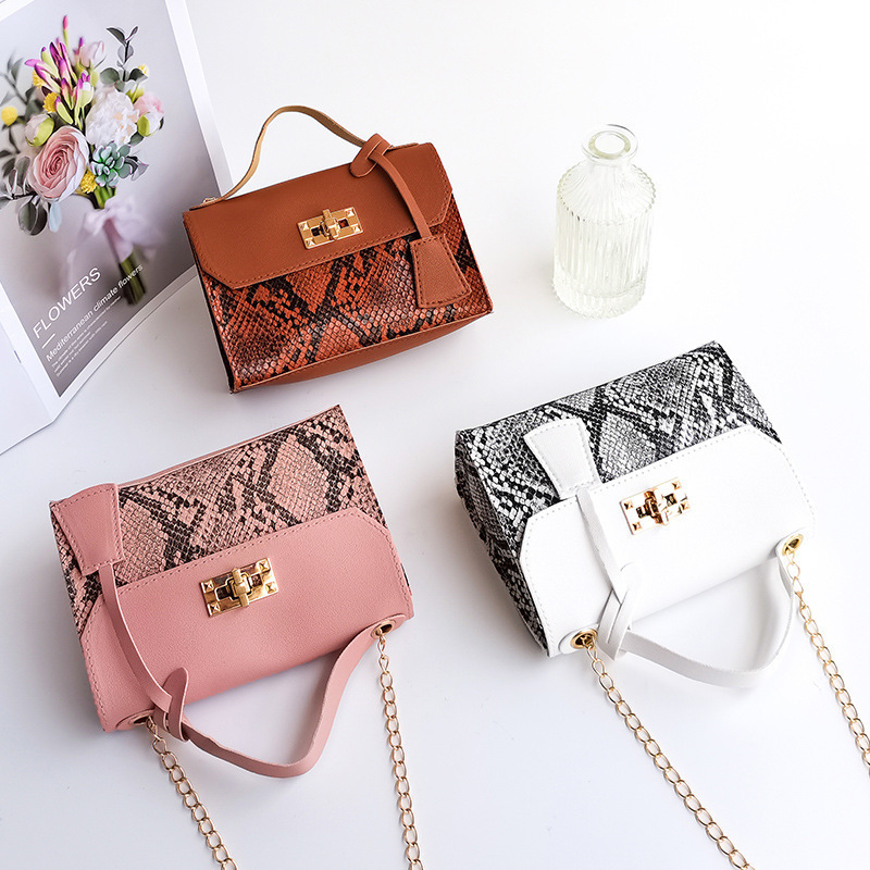 Fashion Ladies Chain Bags Snake Skin Pattern Handbags