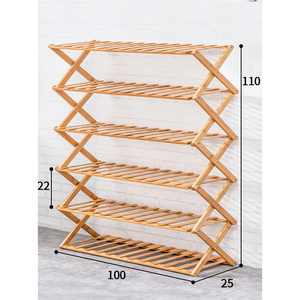 Wholesale Custom Natural Bamboo Foldable Multilayer Free-Installation 6 Tier Shoe Racks Stands Storage Organizer