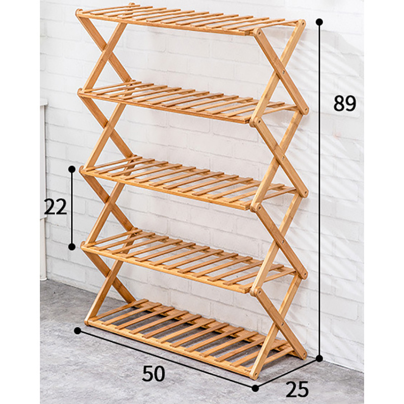 Wholesale Custom Natural Bamboo Foldable Multilayer Free-Installation 6 Tier Shoe Racks Stands Storage Organizer