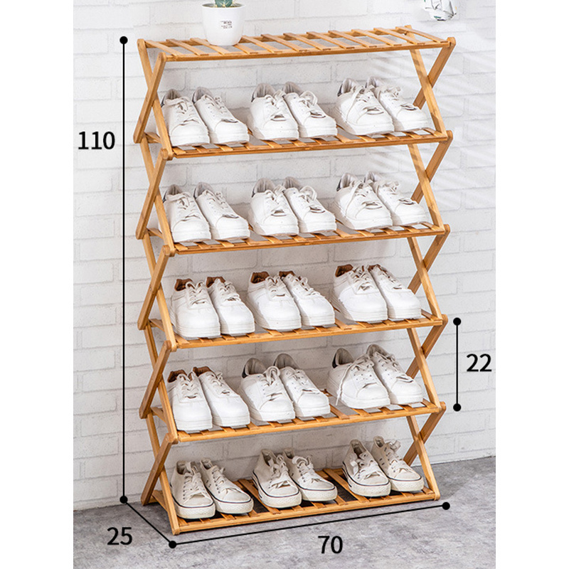 Wholesale Custom Natural Bamboo Foldable Multilayer Free-Installation 6 Tier Shoe Racks Stands Storage Organizer