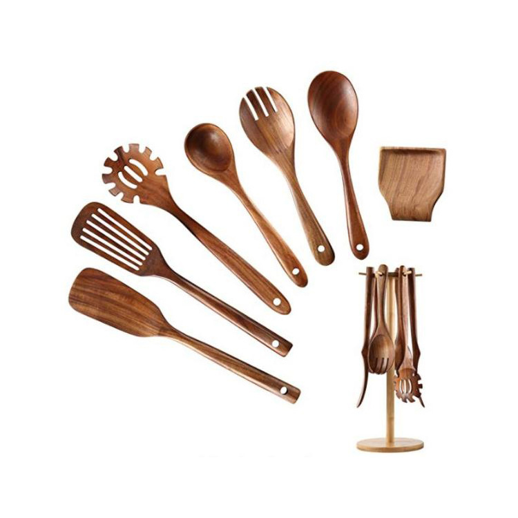 2021 Home Kitchen Ware Accessories Bamboo Wooden Utensils Turner Spoons Set For Cooking