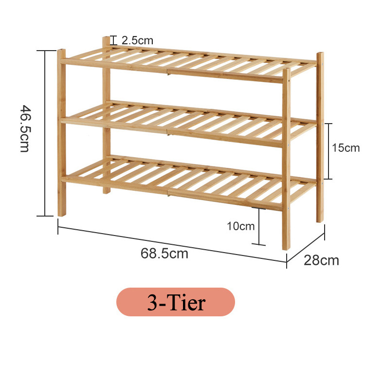 Uptodate 3-Tier Bamboo Wood Free Standing Stackable Foldable Shoes Storage Rack Organizer For Entryway Closet Hallway