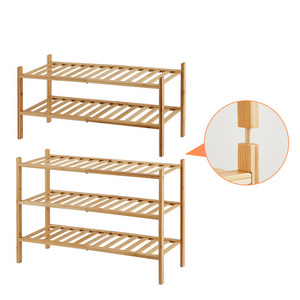 Uptodate 3-Tier Bamboo Wood Free Standing Stackable Foldable Shoes Storage Rack Organizer For Entryway Closet Hallway