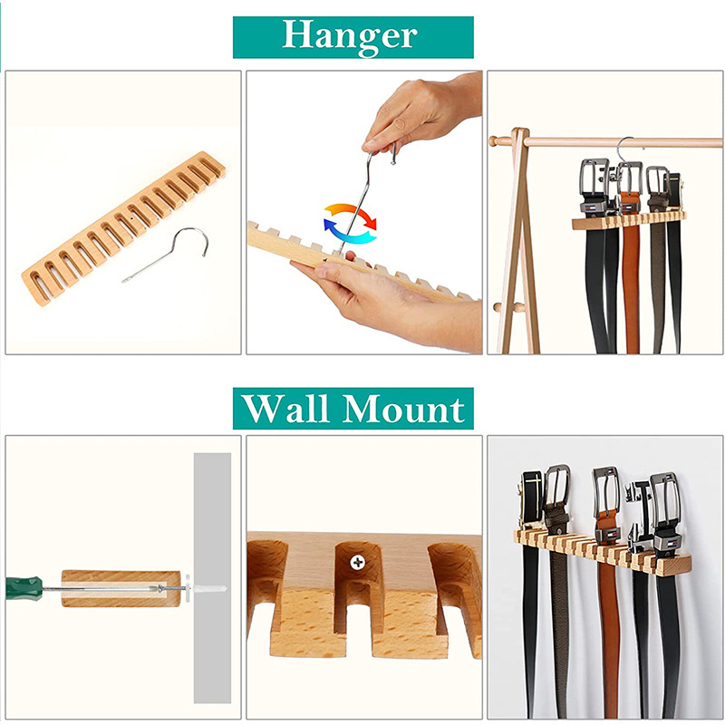 Wholesale Custom Eco - Friendly Bamboo Wall Mount Belt Tie Hangers Rack Holder Storage Organizer For Closet