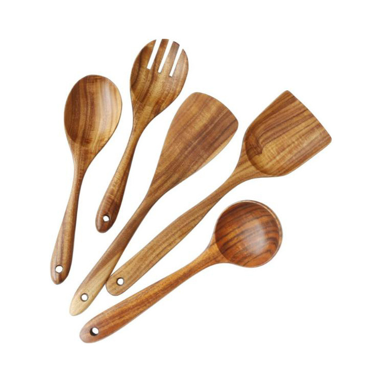 2021 Home Kitchen Ware Accessories Bamboo Wooden Utensils Turner Spoons Set For Cooking