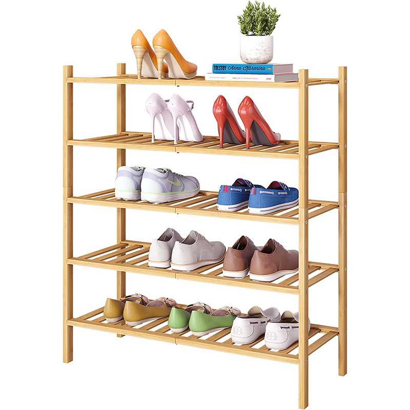 Uptodate 3-Tier Bamboo Wood Free Standing Stackable Foldable Shoes Storage Rack Organizer For Entryway Closet Hallway