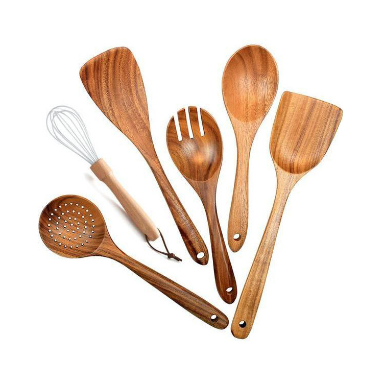 2021 Home Kitchen Ware Accessories Bamboo Wooden Utensils Turner Spoons Set For Cooking