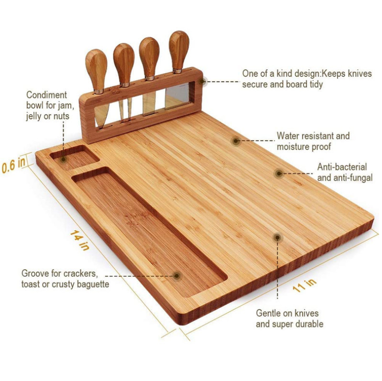 Custom Wholesale Bamboo Wood  Cutting Cheese Board set with Knife