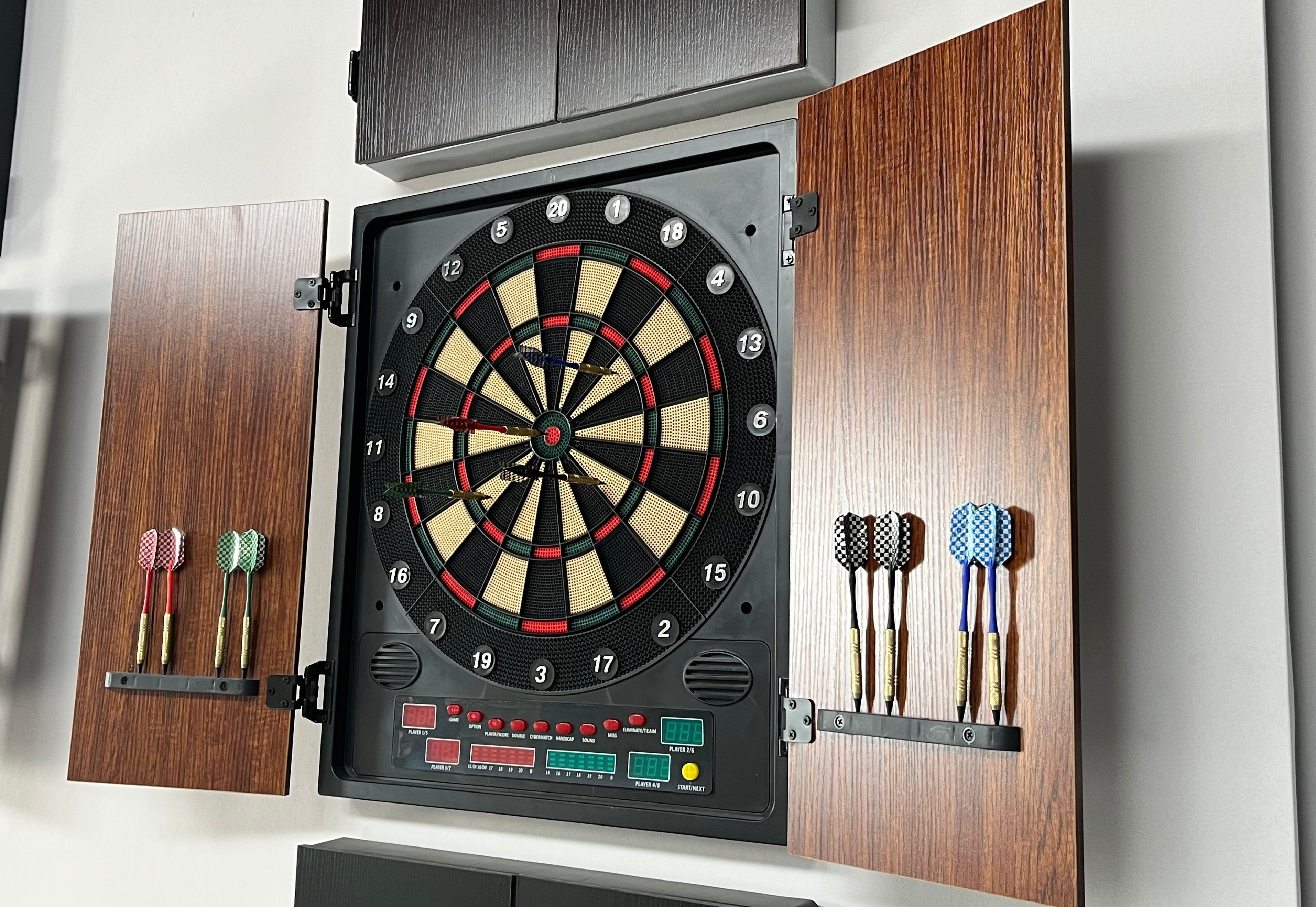 Good quality custom new design indoor games Electronic Cabinet Dart Board safety dartboard  with soft tip darts