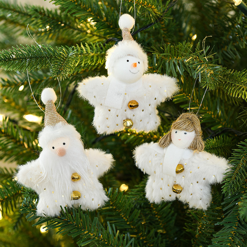 2023 Creative white plush star bell doll christmas tree decoration ornaments white decor christmas decorations