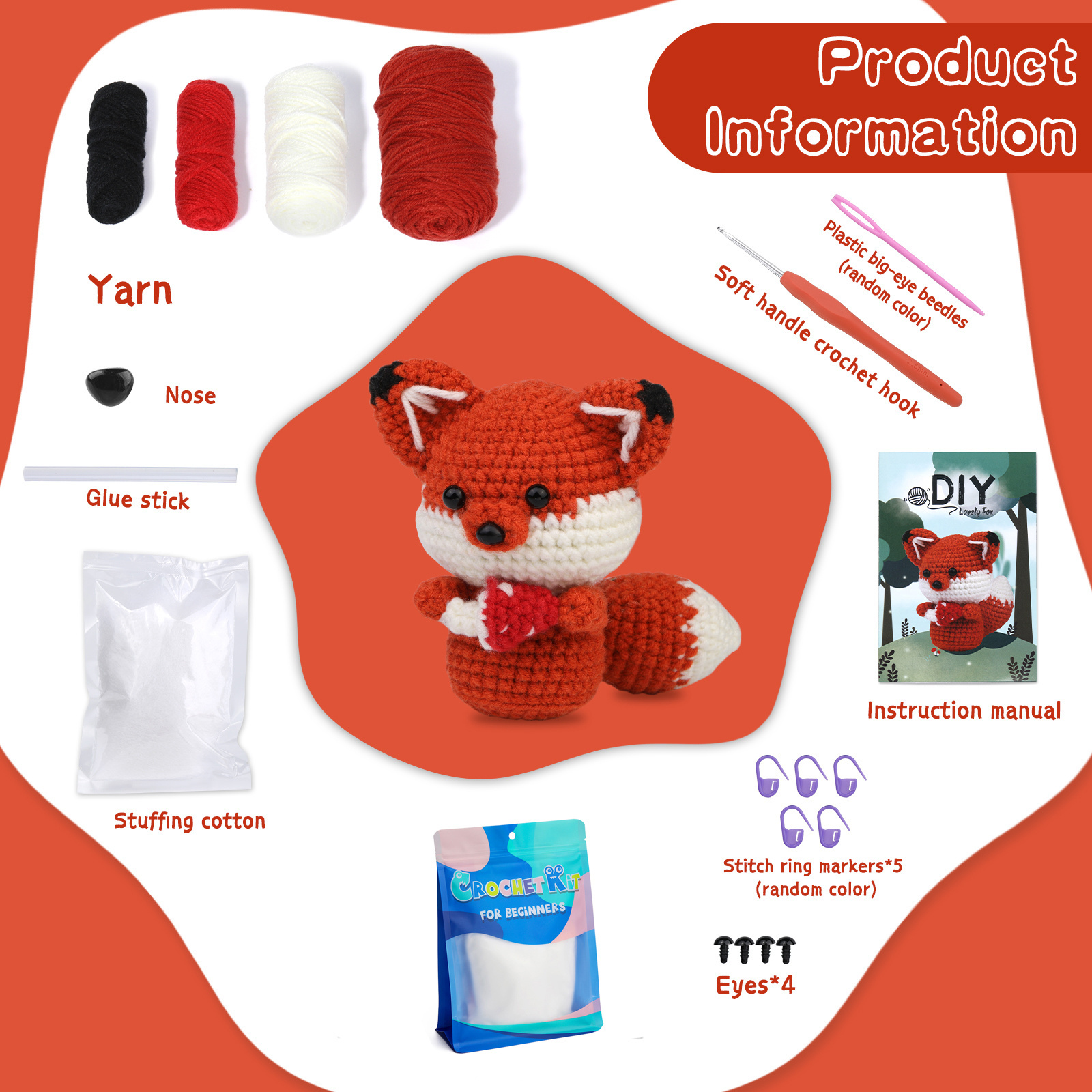 Crochet & Craft Kit crochet starter kit diy cute animals fox handmade crochet kit