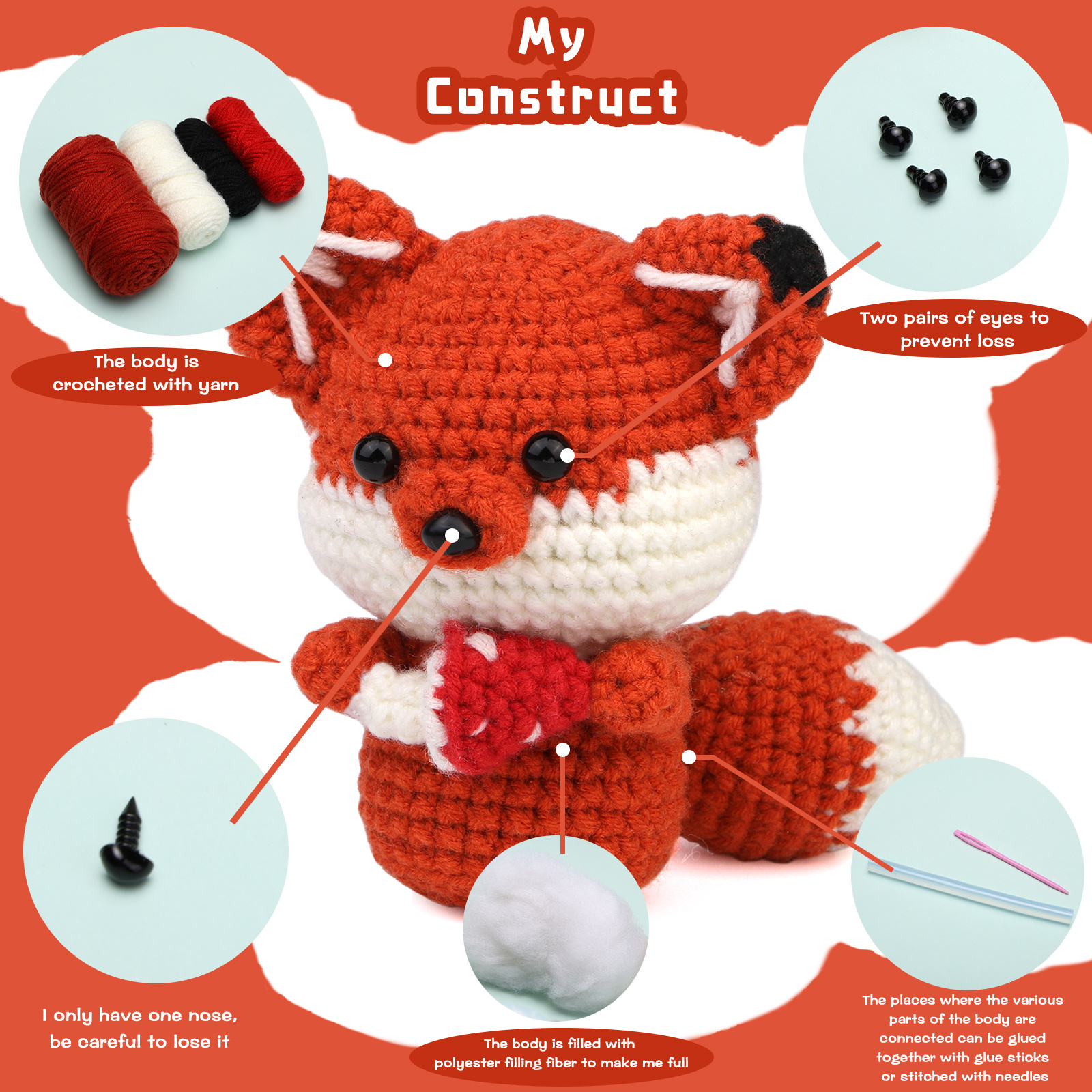 Crochet & Craft Kit crochet starter kit diy cute animals fox handmade crochet kit