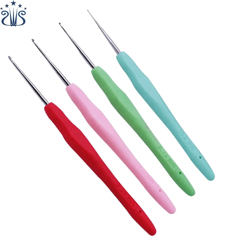 10pcs/set 0.5-2.75mm Rubber Handle Colorful Crochet Hook Knitting Tool Stainless Steel Crochet Hook Set