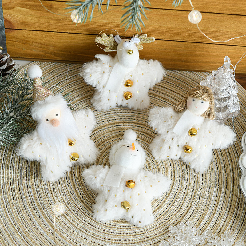 2023 Creative white plush star bell doll christmas tree decoration ornaments white decor christmas decorations