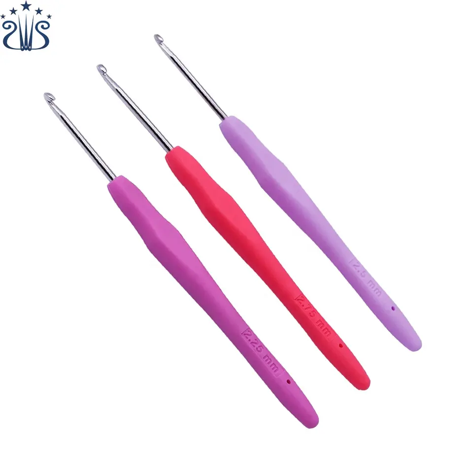 10pcs/set 0.5-2.75mm Rubber Handle Colorful Crochet Hook Knitting Tool Stainless Steel Crochet Hook Set