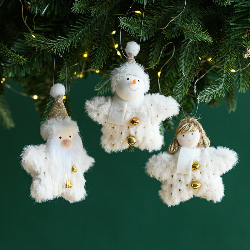 2023 Creative white plush star bell doll christmas tree decoration ornaments white decor christmas decorations