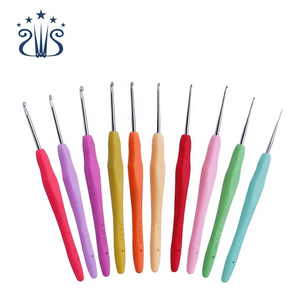 10pcs/set 0.5-2.75mm Rubber Handle Colorful Crochet Hook Knitting Tool Stainless Steel Crochet Hook Set