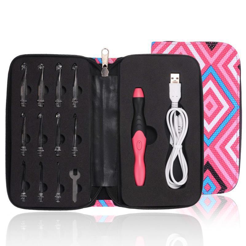 Product LED Interchangeable Head Crochet hooks set 11 in 1 USB Charging Adjustable Brightness led crochet hooks