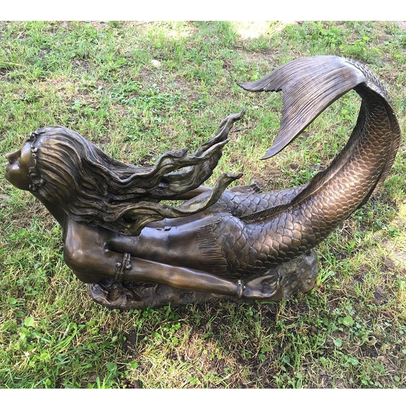 Factory Outdoor Garden art sculpture life size bronze mermaid statue and dolphin water fountain