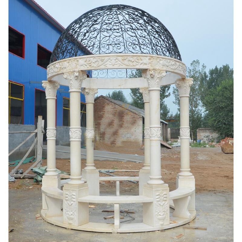 Custom Popular gorgeous stone pavilion hand carved marble gazebo pergola outdoor marble column gazebo For Garden Decoration