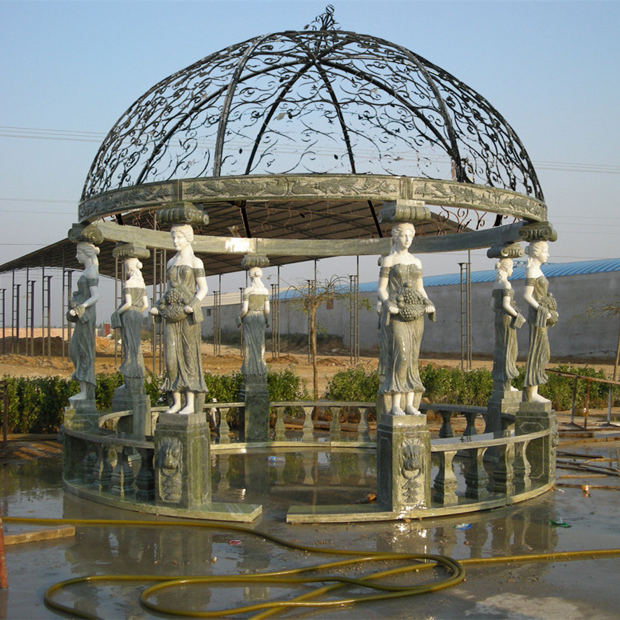 Custom Handmade Outdoor Garden Large Size Egyptian Beige Marble Round Gazebo Wedding Decorations With Column