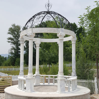 Wholesale Cheap Large Pergola Gazebo Backyard Wedding Outdoor Marble Natural Stone Round Column Terrace Gazebo Flowers for sale