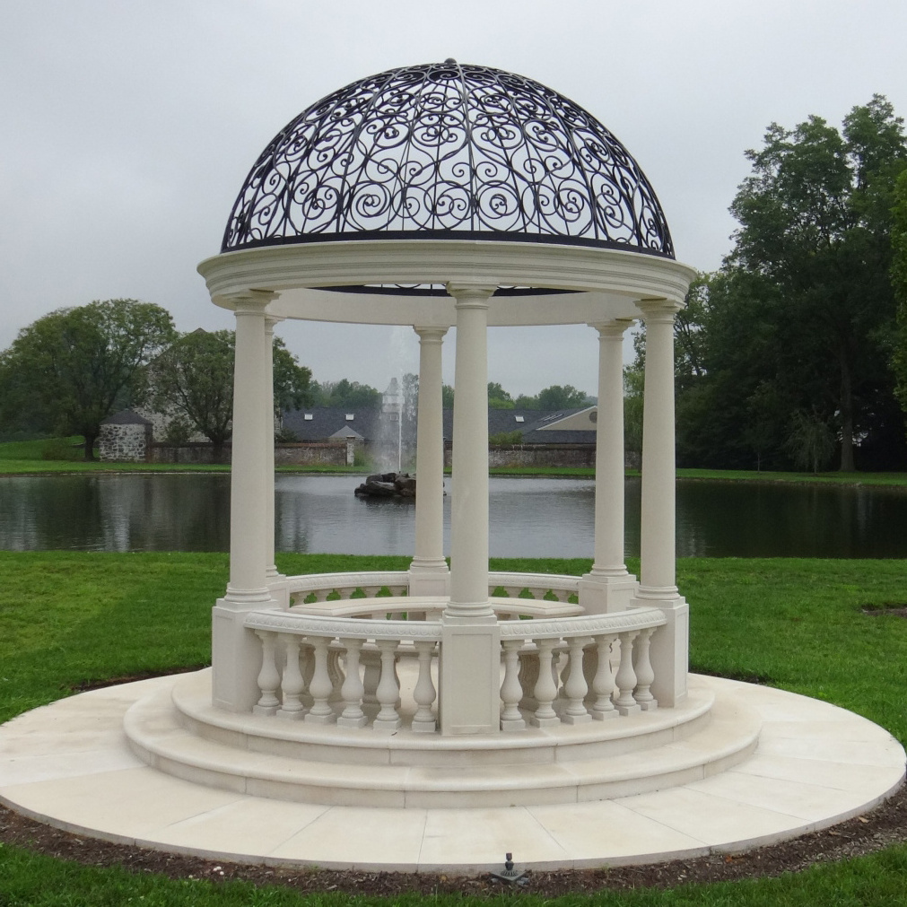 Custom Sculpture Factory Custom Natural Marble Gazebo Sculpture Stone Roman Pillar Gazebo For Outdoor Decor