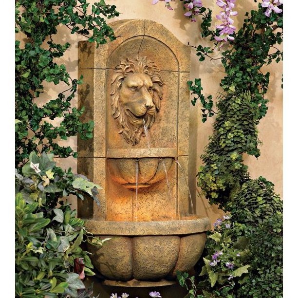 High Quality Outdoor Garden Lion Head Water Feature Landscape Design Art Sculpture Hanging Marble Stone Statue Wall Fountain