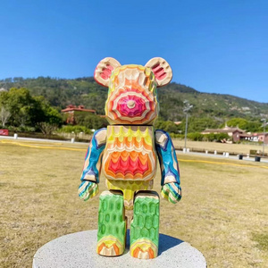 Customized 400% 1000% wooden crafts bearbrick statue Rainbow Chess Wave bear bricks for sale