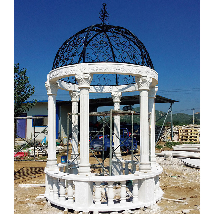 Custom Sculpture Factory Custom Natural Marble Gazebo Sculpture Stone Roman Pillar Gazebo For Outdoor Decor