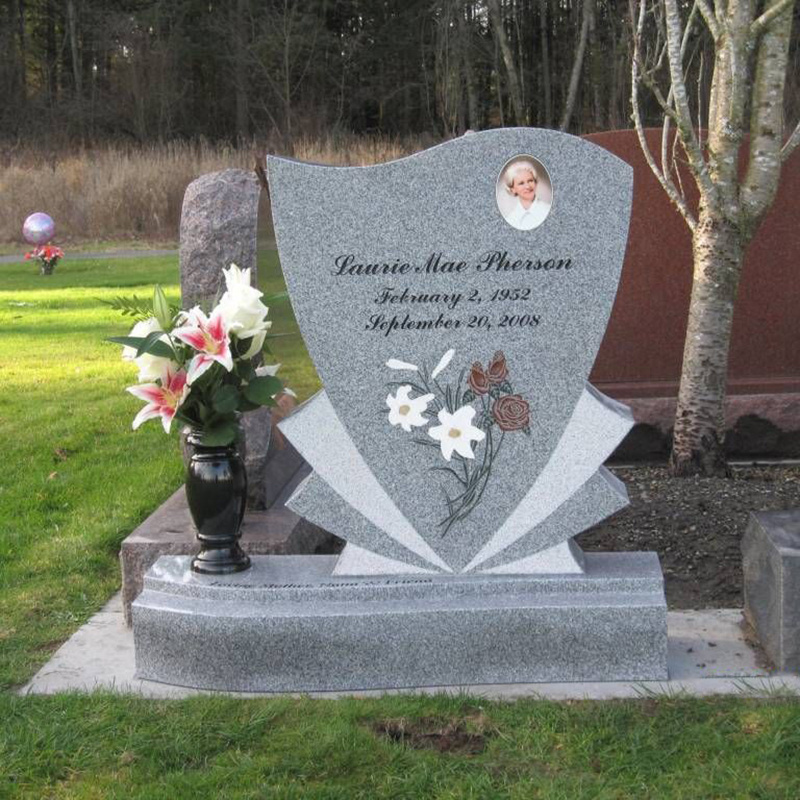 Customized Natural Stone Carve Grey Granite Tombstone Gravestone Monuments Headstone For Sale