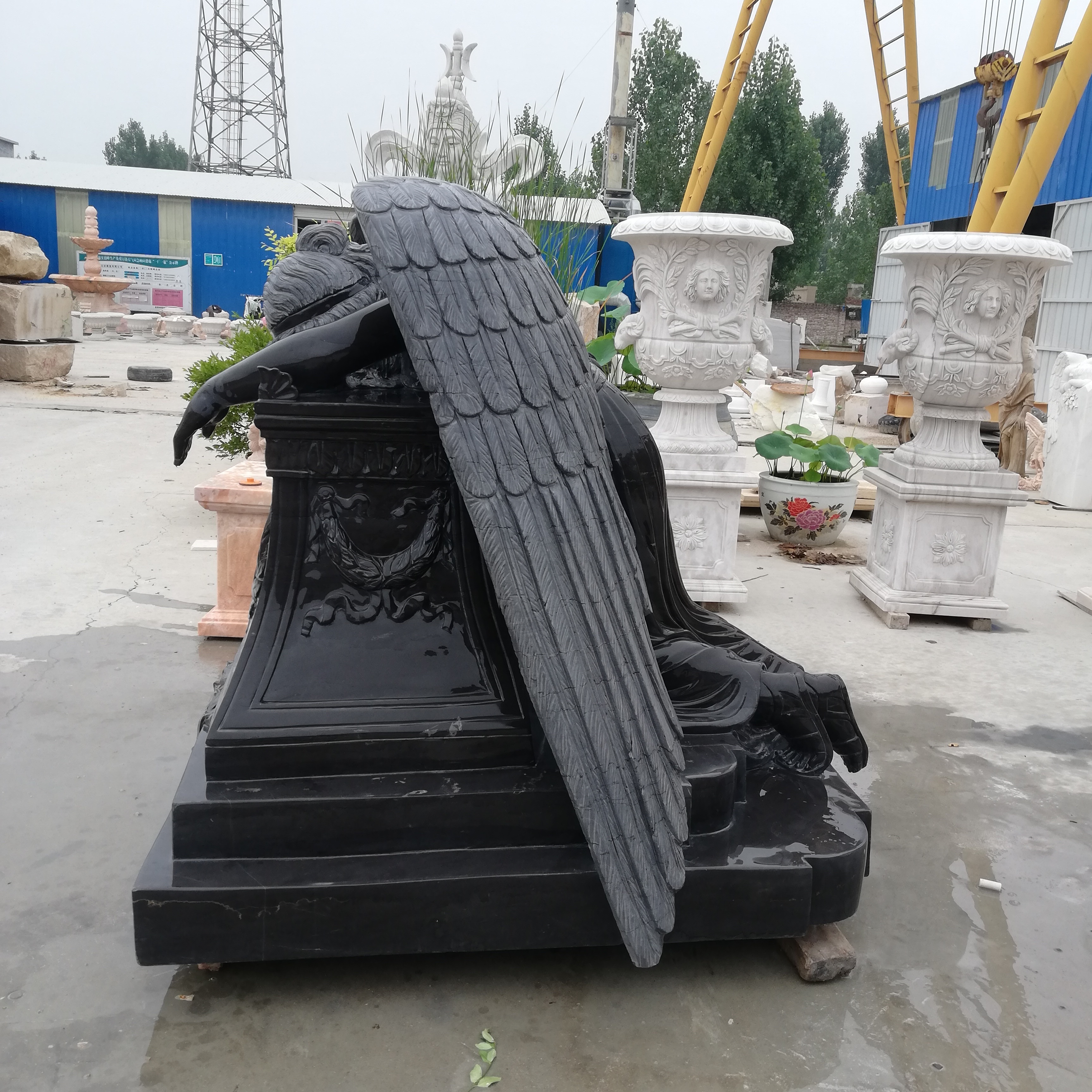 American Style High Polished Grey And Black Marble Stone Monument New Design Double People Tombstone And Double Gravestone sale