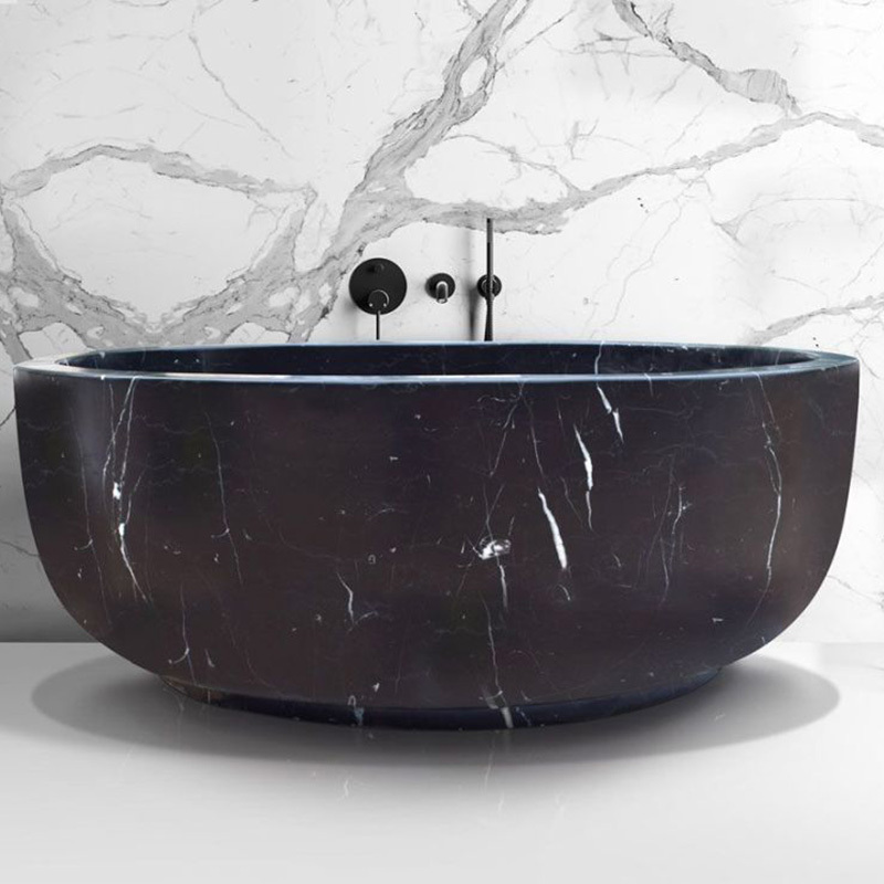 Wholesale Custom Hand Carved Freestanding Black Stone Marble Bathroom Bath Tub And Shower Bathtub For Sale