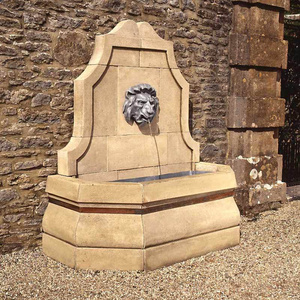 High Quality Outdoor Garden Lion Head Water Feature Landscape Design Art Sculpture Hanging Marble Stone Statue Wall Fountain