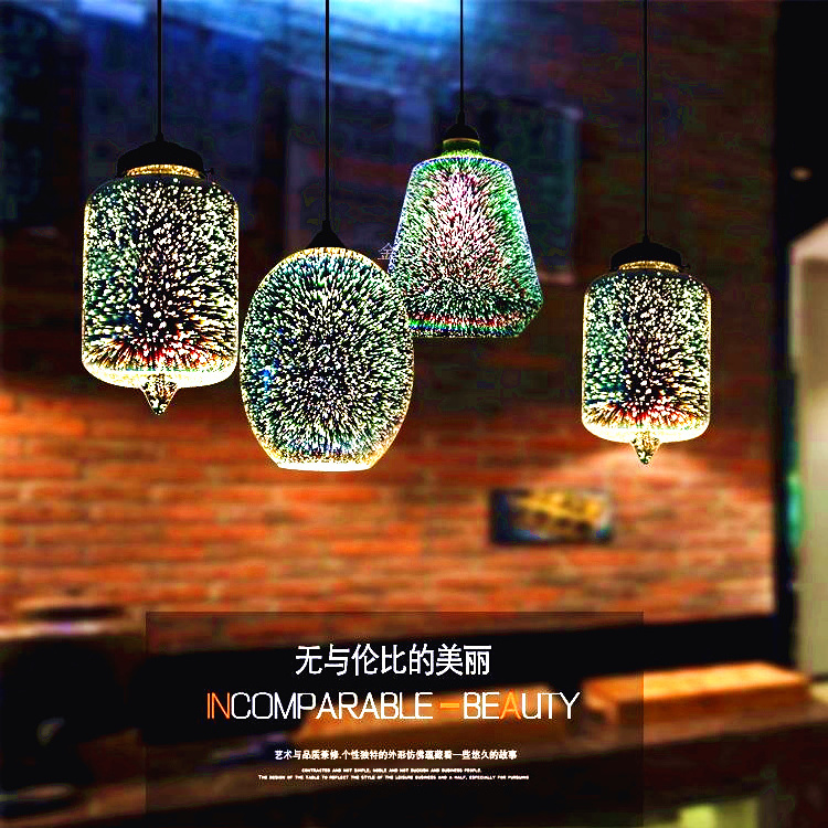 3D Stained Glass Dining Room Chandelier Retro Decorative Restaurant Creative Art Chandelier Modern