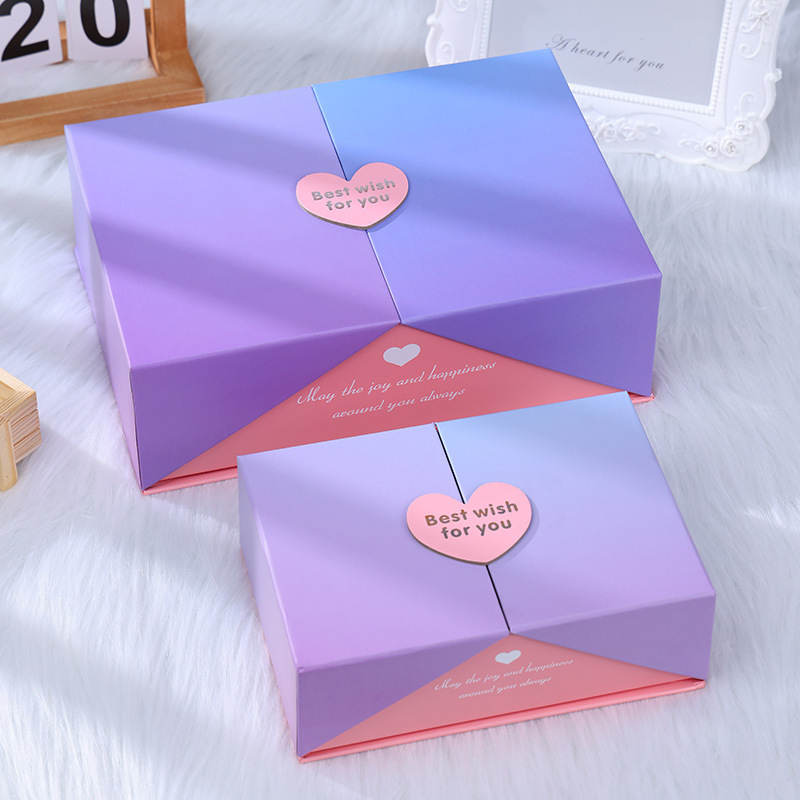 Creative Gradient Color Double Door Gift Box for Valentine's Day High-end Flip Gift Packaging with Hand Gift Box