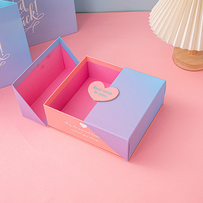 Creative Gradient Color Double Door Gift Box for Valentine's Day High-end Flip Gift Packaging with Hand Gift Box