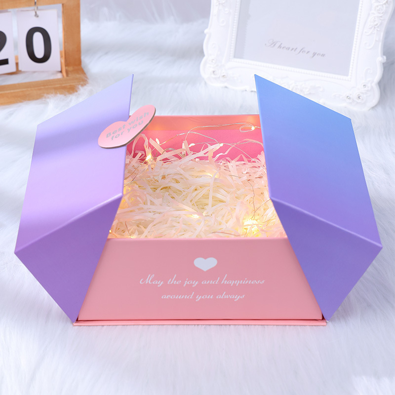 Creative Gradient Color Double Door Gift Box for Valentine's Day High-end Flip Gift Packaging with Hand Gift Box